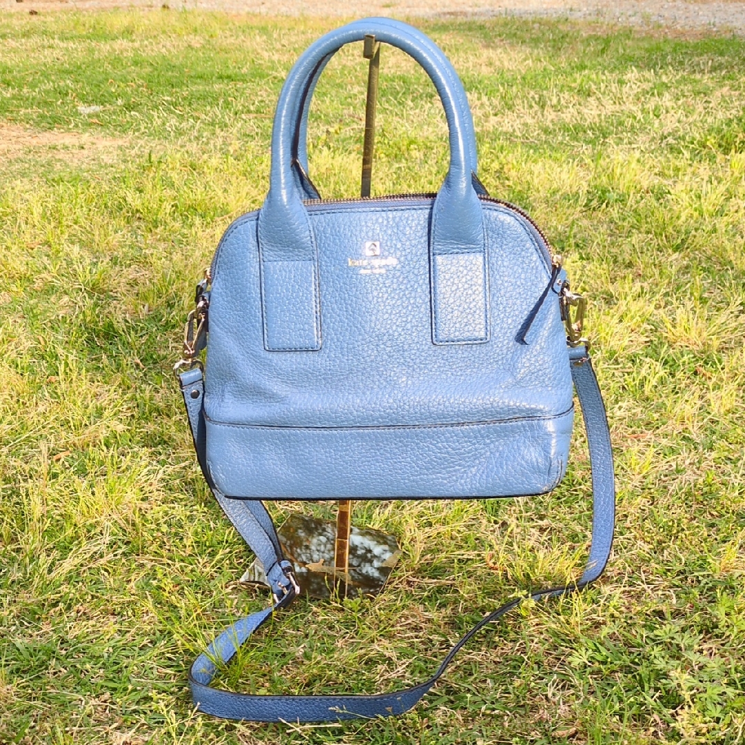 Kate Spade Blue Pebbled Leather Satchel With Shoulder Strap